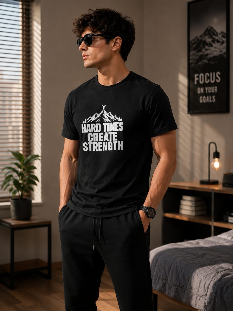 Men's Black Printed Cotton T-Shirt – Hard Times Create Strength