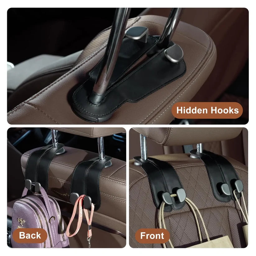 Car Seat Headrest Hooks, 2PCS Universal Car Purse Hook Leather Car Bag Hook