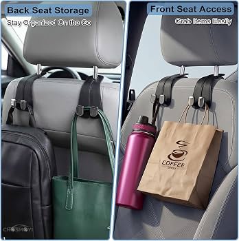 Car Seat Headrest Hooks, 2PCS Universal Car Purse Hook Leather Car Bag Hook