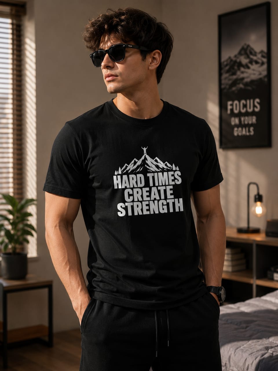 Men's Black Printed Cotton T-Shirt – Hard Times Create Strength